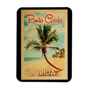 Imán Viaje Vintage de Punta Gorda Florida Palm Tree Bea