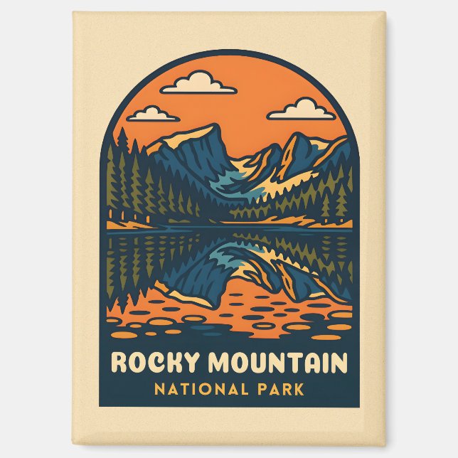 Imán Viaje Vintage Rocky Mountain Parque Nacional Retro (Anverso)