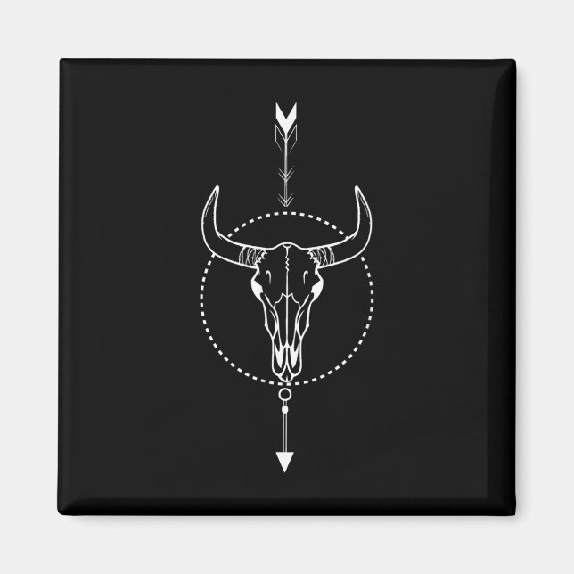 Imán Viajero del Cow Skull Bull Skull Tattoo Art Comp (Frente)
