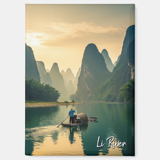 Imán Viajes al río Li de Guilin China (Anverso)
