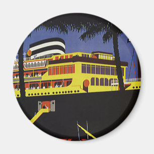 Imán Viajes Antiguos, barco de crucero Art Deco en puer