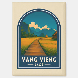 Imán Viajes Antiguos Vang Vieng Laos Escénico Retro
