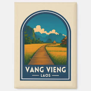 Imán Viajes Antiguos Vang Vieng Laos Escénico Retro