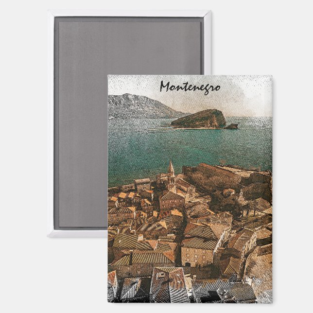 Imán Viajes balcánicos en Montenegro (Anverso/Reverso)