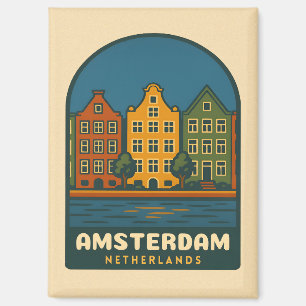 Imán Viajes de época Ámsterdam Países Bajos Retro Sceni