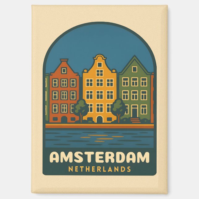 Imán Viajes de época Ámsterdam Países Bajos Retro Sceni (Anverso)