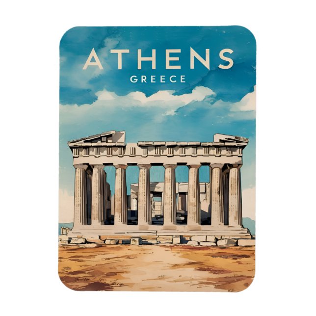 Imán Viajes de época Atenas Grecia Parthenon Retro (Vertical)