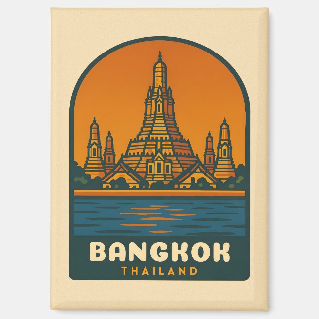 Imán Viajes de época Bangkok Tailandia Gráfico retro (Anverso)