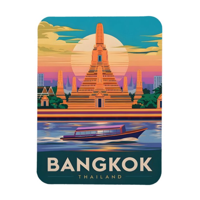 Imán Viajes de época Bangkok Templo del Sol en Tailandi (Vertical)