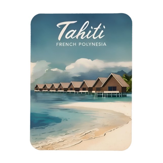 Imán Viajes de época Bungalows acuáticos Tahiti Retro E (Vertical)