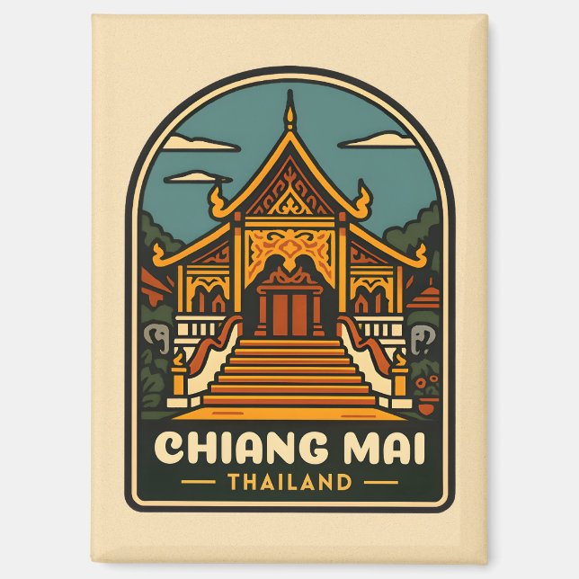 Imán Viajes de época Chiang Mai Tailandia Retro (Anverso)