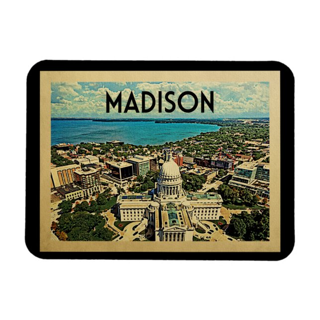 Imán Viajes de época de Madison Wisconsin (Horizontal)