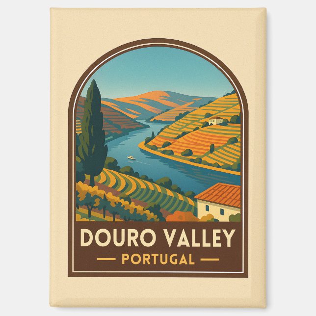Imán Viajes de época Douro Valley Portugal Retro Scenic (Anverso)