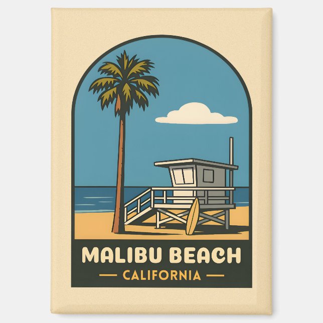 Imán Viajes de época Malibu Beach California Coast Retr (Anverso)