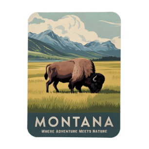 Imán Viajes de época Montana Bison Wildlife Retro Escen