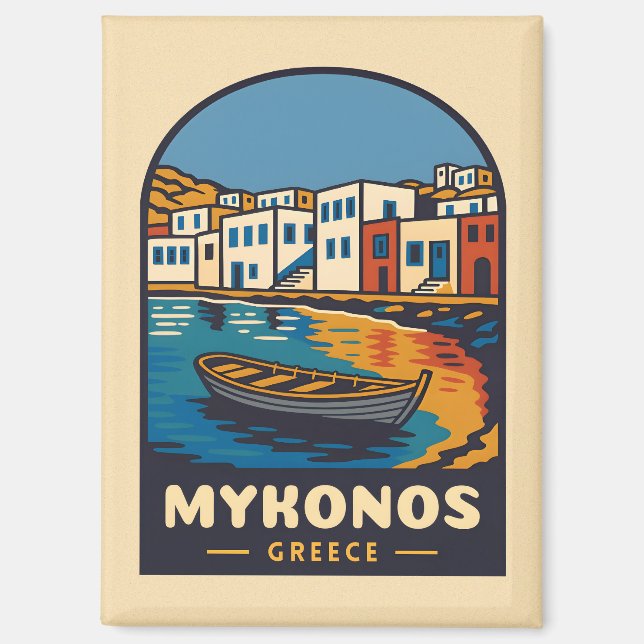 Imán Viajes de época Mykonos Grecia Isla Retro (Anverso)