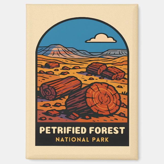 Imán Viajes de época Parque nacional Bosque Petrificado (Anverso)