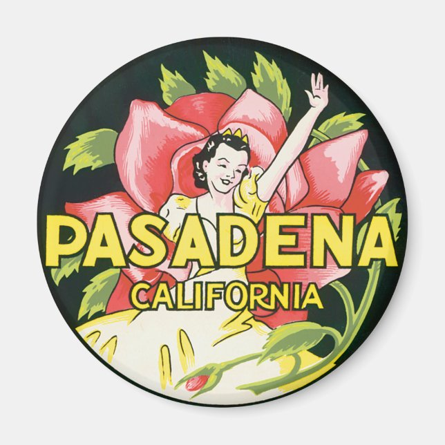 Imán Viajes de época, Pasadena California, Dama y Rosa (Frente)