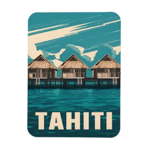 Imán Viajes de época Tahiti Seaside Retro Graphic