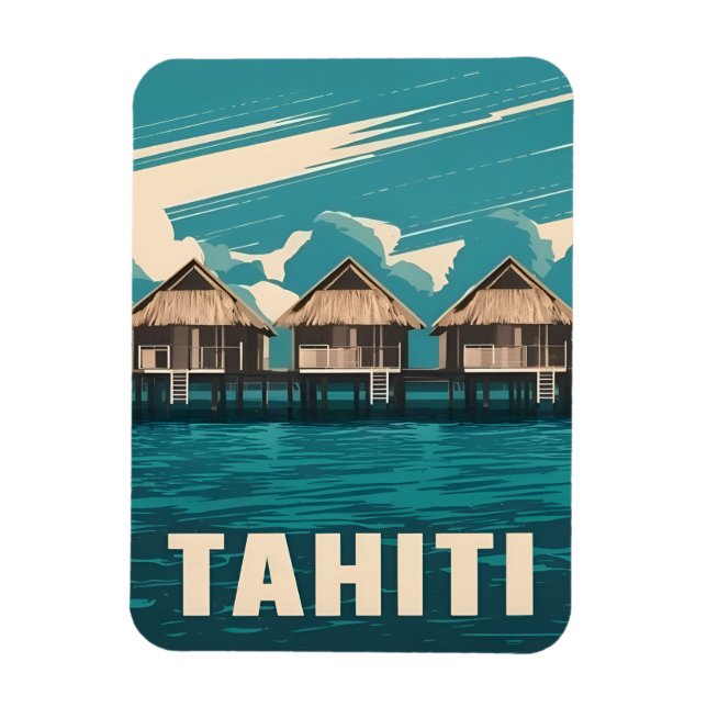 Imán Viajes de época Tahiti Seaside Retro Graphic (Vertical)