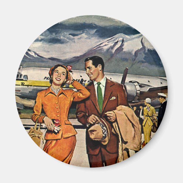 Imán Viajes de época, turistas en el aeropuerto de Pana (Frente)