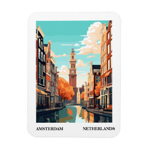 Imán Viajes de Ilustracion retro de Amsterdam