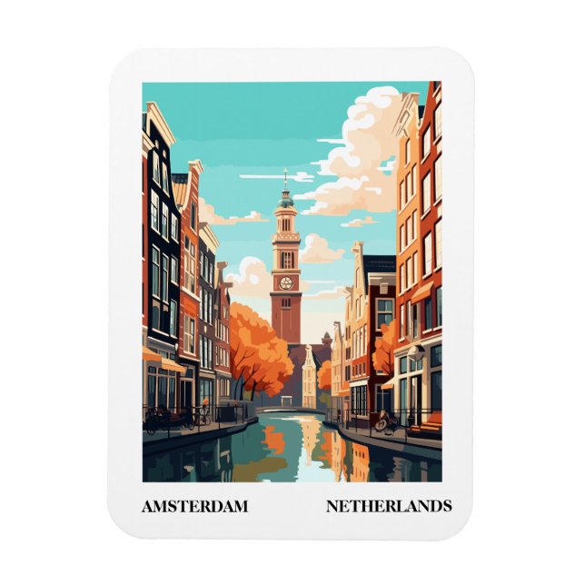 Imán Viajes de Ilustracion retro de Amsterdam (Vertical)