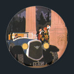 Imán Viajes de moda vintage, elegante coche convertible<br><div class="desc">Viaje de ilustracion vintage e imagen de transporte que presenta un viejo automóvil convertible de época con gente yendo a un elegante fiesta formal o al Cotillion Club. Un chófer conduce la limusina.</div>