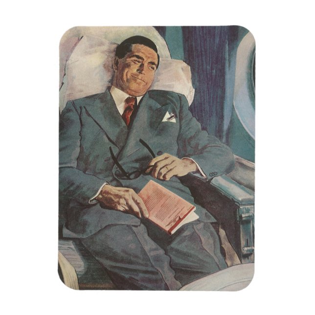 Imán Viajes de negocios vintage, leyendo en el avión (Vertical)