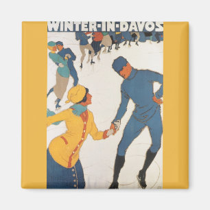 Imán Viajes de vintage, Art Deco, Invierno Davos Suiza