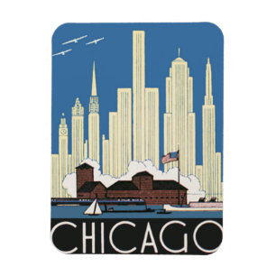 Imán Viajes de Vintage Chicago Tiene Todo El Skyline De