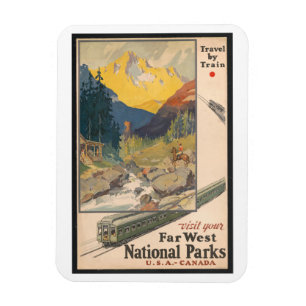 Imán Viajes en tren, parques nacionales, estilo vintage