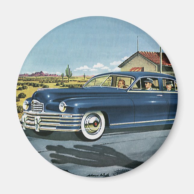 Imán Viajes familiares de moda, gasolinera de última op (Frente)