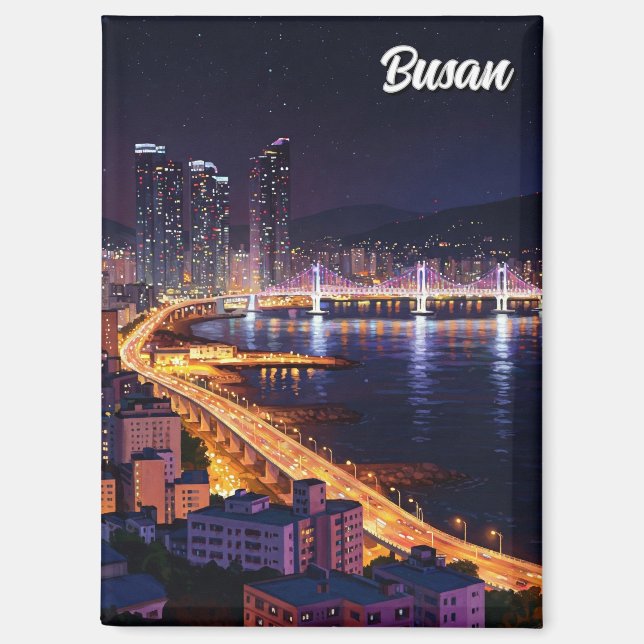 Imán Viajes nocturnos de Busan Skyline (Anverso)