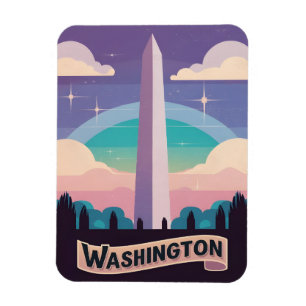 Imán Viajes Retro 80 Monumento a Neon Washington Arte L