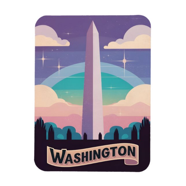 Imán Viajes Retro 80 Monumento a Neon Washington Arte L (Vertical)