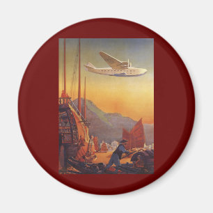 Imán Viajes Vintage, Avión sobre Junques en Hong Kong