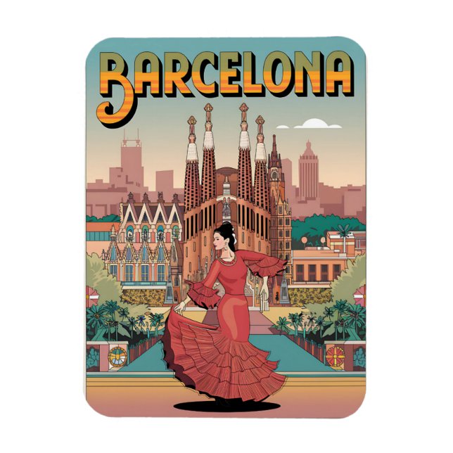 Imán Viajes vintage barcelona sagrada familia (Vertical)