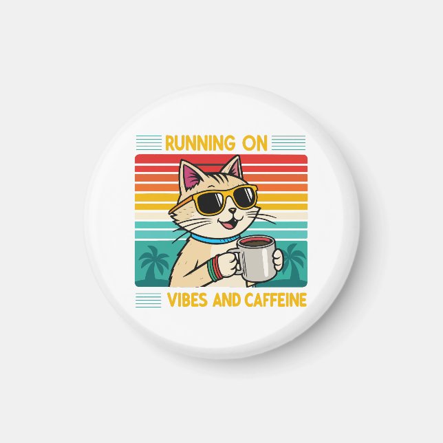 Imán Vibes de gato para café retro - Funny Caffeine Lov (Frente)