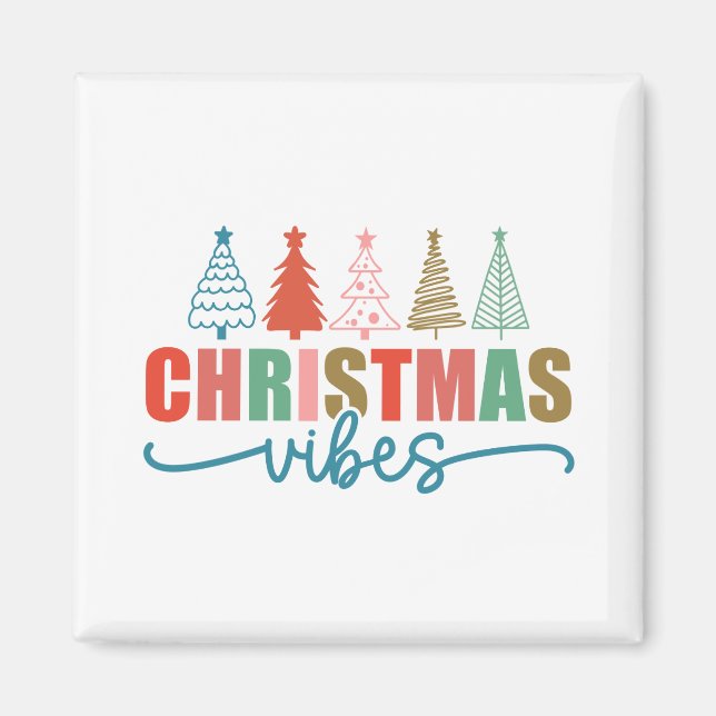 Imán Vibes de navidades - Diseño de árboles de vacacion (Frente)