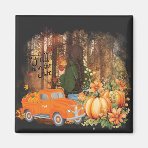 Imán Vibes De Otoño, Un Coche Cargado Con Calabaza