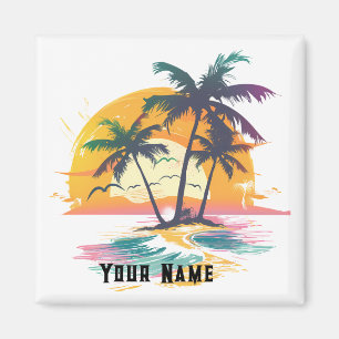 Imán Vibes tropicales de atardecer - Palmeras y diseño