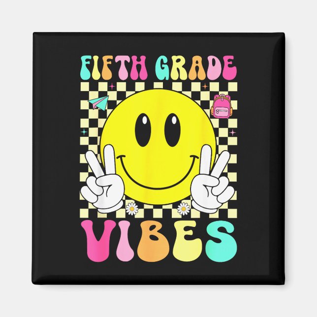 Imán Vibraciones de quinto grado cara sonriente retro v (Frente)