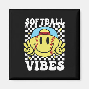 Imán Vibraciones de Sóftbol Retro Groovy Día de Juego C