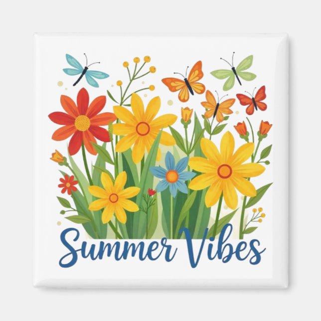 Imán Vibraciones de Verano Floral con Mariposas (Frente)