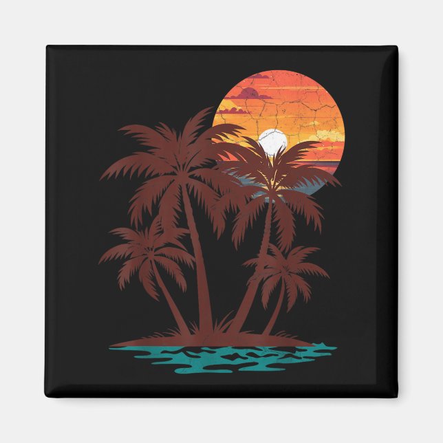 Imán Vibraciones de verano Retro 70s 80s Playa Atardece (Frente)