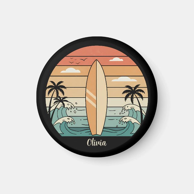 Imán Vibraciones Retro Surf - Tabla de Surf y Olas (Frente)