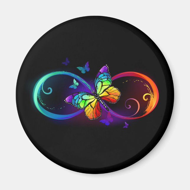 Imán Vibrant infinity with rainbow butterfly on black (Frente)