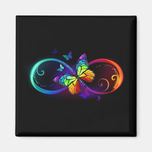 Imán Vibrant infinity with rainbow butterfly on black