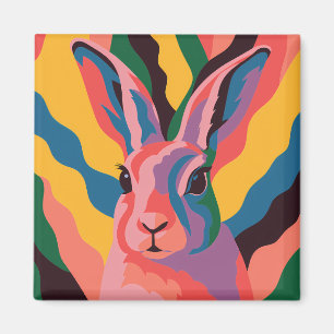 Imán Vibrant Pop Art Rabbit Portrait Illustration